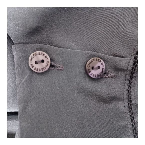 See By Chloe 100% Silk Blouse Top Long Sleeve Round Neck Blue Women's 4 - Picture 5 of 5